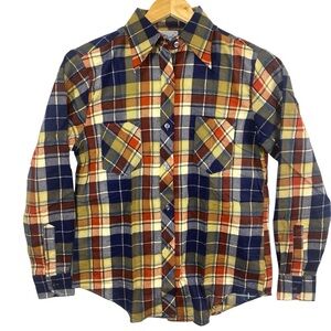 Amy Barr Women 8 36 Blue Plaid Flannel Long Sleeve Button Down Shirt Rustic Fall